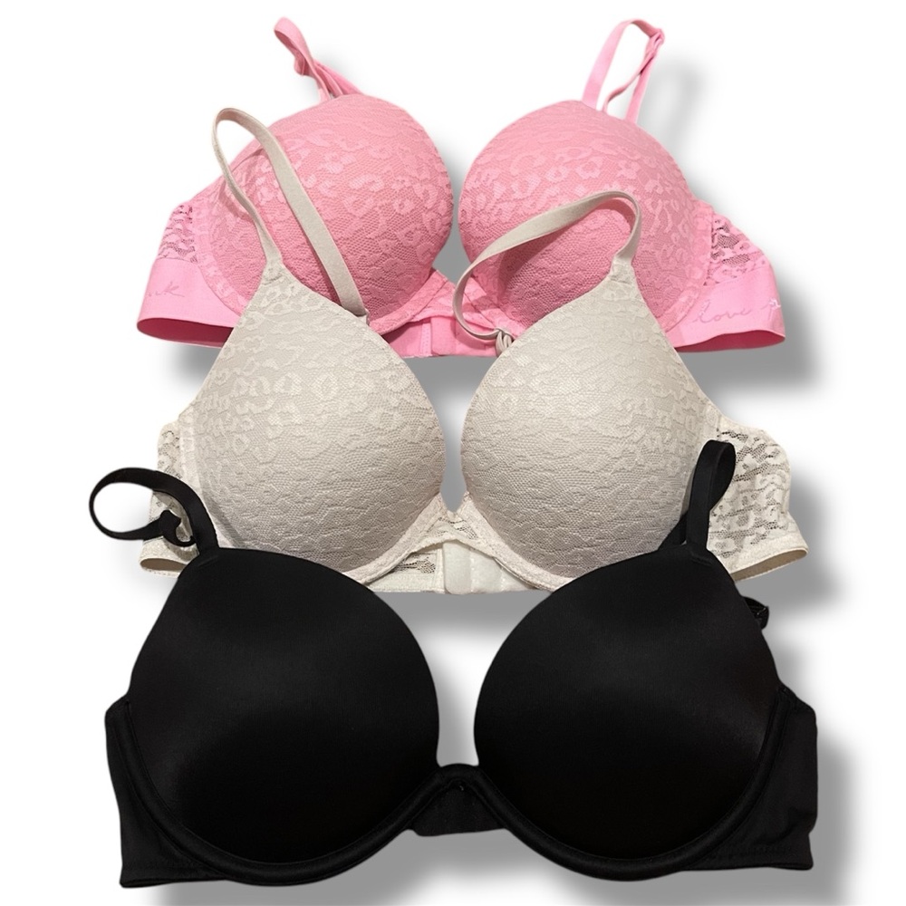 Victoria’s Secret PINK 3pc PUSH UP BRA BUNDLE LOT 32C